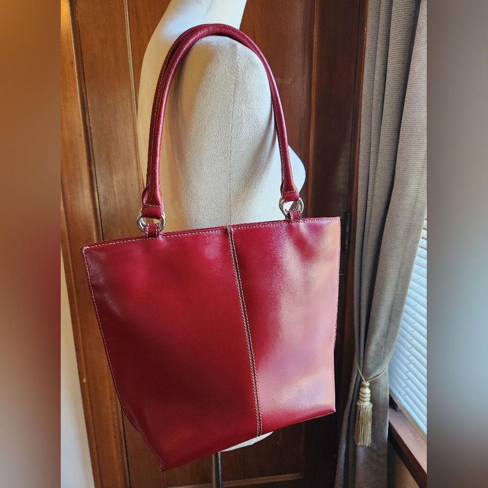 Wilson's Leather Pelle Studio Red Leather Purse Shoulder Bag Small Tote